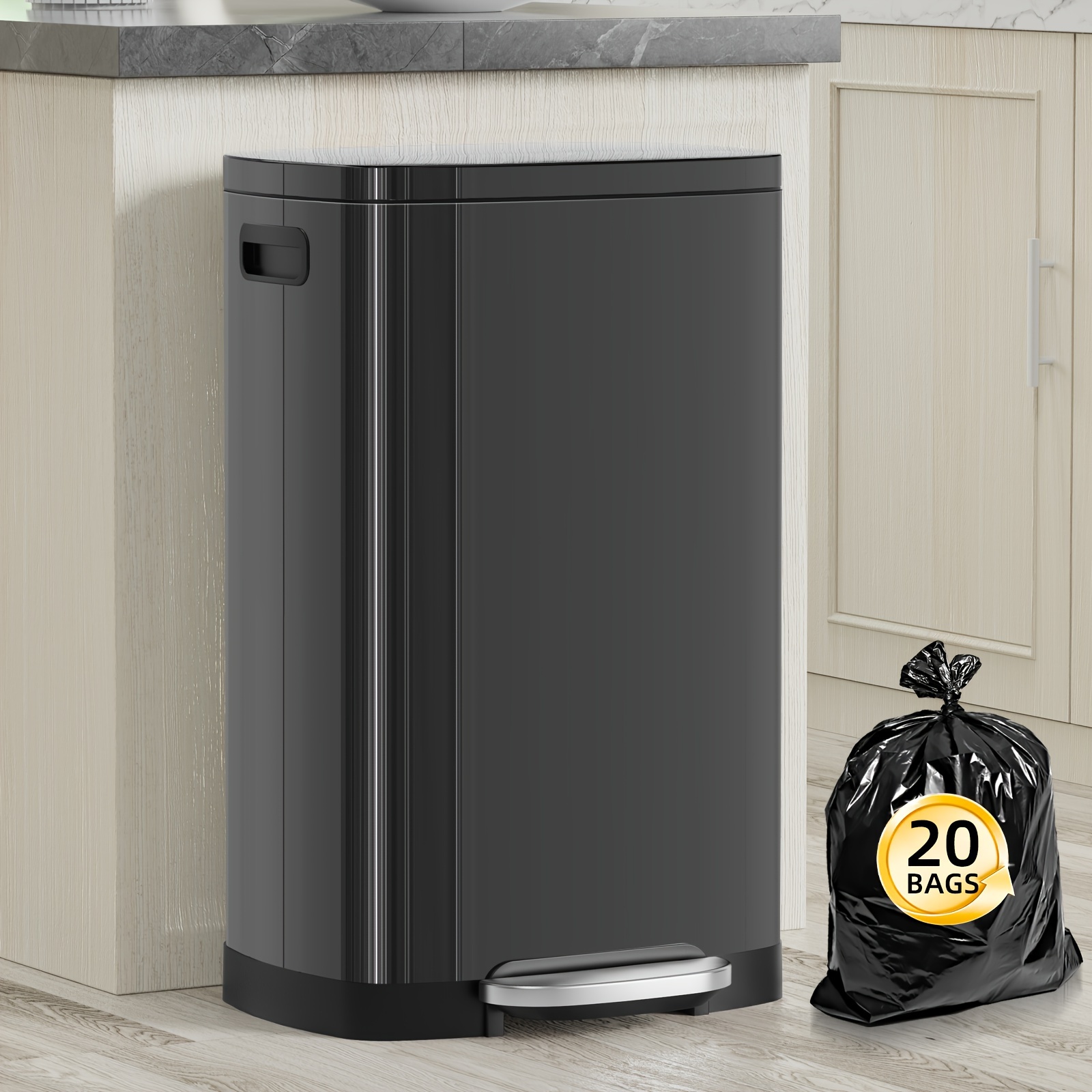 13 Gallon Trash Can, Stainless Steel Kitchen Trash Can with Soft-Close Lid, Fingerprint-Resistant Kitchen Garbage Can with Foot Pedal And Inner Bucket, Odor Proof Trash Can Garbage Can - Image 7