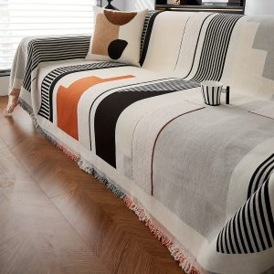 Non-Slip Chenille Sofa Cover with Tassels - All-Season, Machine Washable, Fits Single to Four Seater Sofas, Pet-Friendly