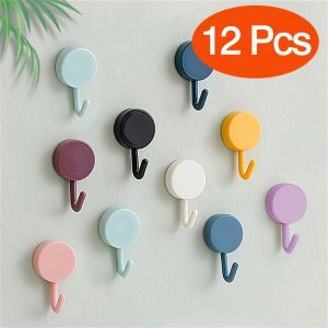 Waterproof wall hooks | Compact plastic macaron colors (pink, blue, turquoise, black, yellow) | No-drill hooks, suitable for bathrooms, shower rooms, and door edges | Multifunctional towel and key hooks, car key hooks, practical bohemian style hooks