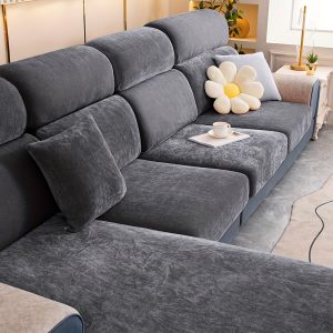 Thickened Fleece Sofa Cushion Cover - All-in-One Slipcover with Elastic Band for Bedroom, Machine Washable