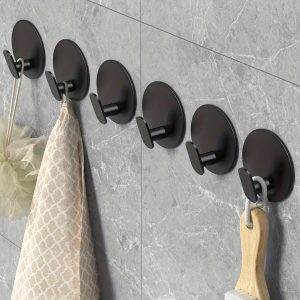 Modern Black Wall Hooks - Easy Install Adhesive Towel Hangers for Bathroom, Kitchen - Durable Robe, Clothes, Hat & Key Holders Bathu002FBath Accessories