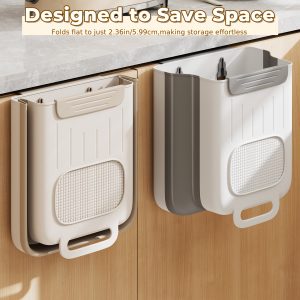 Foldable Hanging Kitchen Trash Can for Kitchen Counter, Wall-Mounted Plastic Collapsible Hanging Trash Can for Space-Saving, 1.74u002F2.93 Gallon Wastebasket for Kitchen, Bathroom, Bedroom, Cabinet, RV, Camping, Car