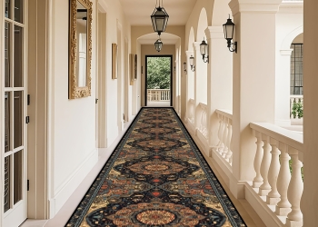 Golden Diamond Velvet 1pc Outdoor Mat, Plastic Straw Mat for Patio, Persian Retro Elegant Pattern Balcony Hallway Runner, High-End Artistic Ethnic Decorative Dining Room Corridor Mat, Large-Sized Anti-Slip Indoor/Outdoor Area Mat