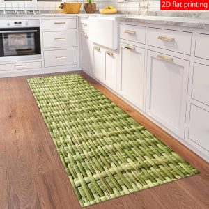 1pc Woven Straw Checkered Pattern Floor Mat, Long Runner Rug, Velvet + 5mm Thickness + Anti-Slip Backing Design, Over 850g Per Square Meter, Soft, Durable, and Machine Washable Indooru002FOutdoor Mat, Suitable for Hallways, Balconies, Kitchens