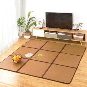 Extra Large Foldable Rattan Mat Measuring 71X71 Inches, a Non-Slip Cushion for Yoga And Meditation, Designed in Japanese Style And Comes with a Carrying Bag