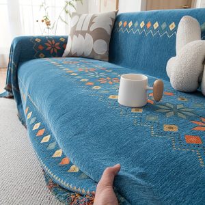 1pc Bohemian Geometric Combination Pattern Americanu002FEuropean Style Home Sofa Towel, Anti-Cat Scratch Fabric Sofa Protector