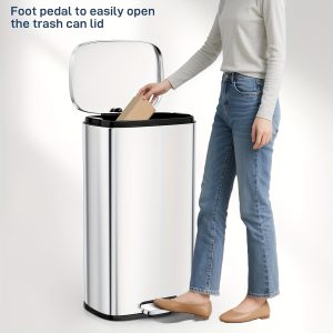 Stainless Steel Kitchen Garbage Can, Step Waste Bin with Hinged Lid And Removable Inner Bucket, Soft-Close, Dustbin for Bathroom, Bedroom, Living Room Home