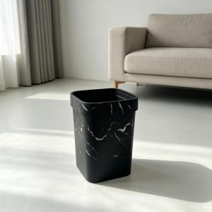 Hotel Room Black Marble Trash Can, Durable Open Waste Basket for Hospitality