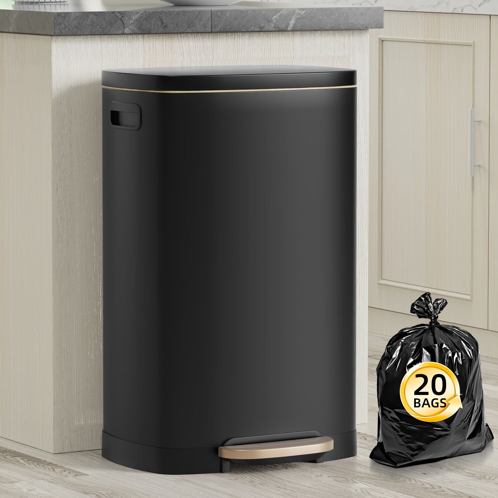 13 Gallon Trash Can, Stainless Steel Kitchen Trash Can with Soft-Close Lid, Fingerprint-Resistant Kitchen Garbage Can with Foot Pedal And Inner Bucket, Odor Proof Trash Can Garbage Can - Image 5