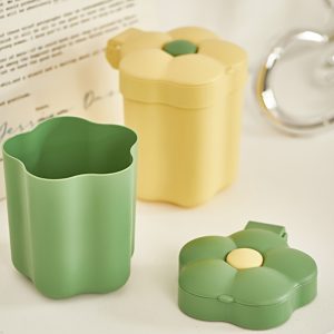 1pc Mini Flip-Top Desktop Waste Basket with Flip-Top Lid & Compact Cylindrical - Plastic Small Trash Can Suitable for Office Desk,,, Bedside - Space-Saving Discreet Wastebasket
